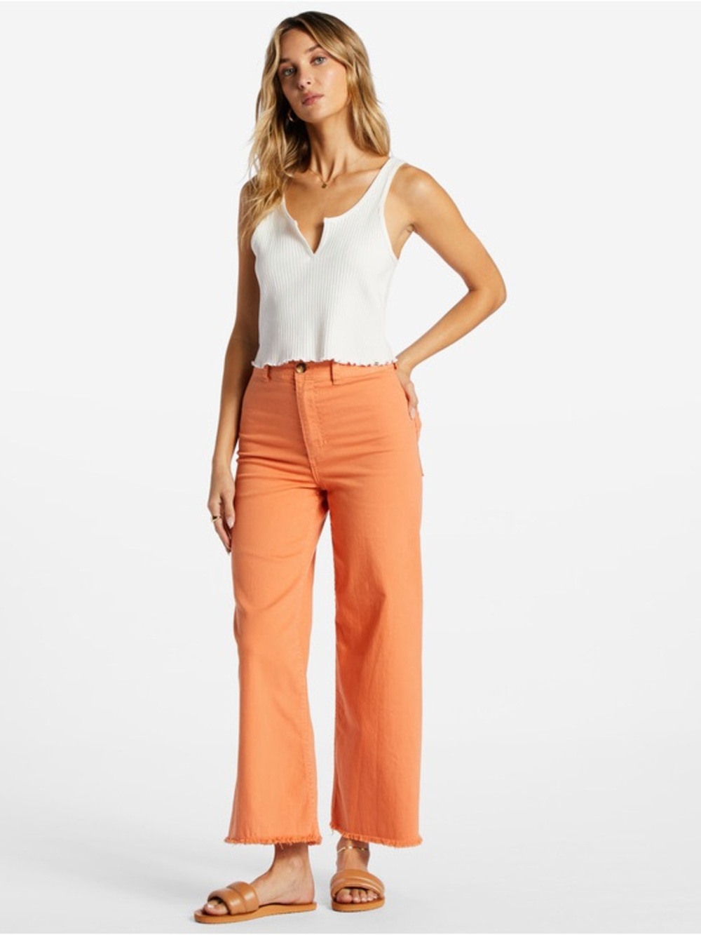 Billabong Free Fall Wide Leg Pants in Orange Kiss Boho Raw Hem Women’s Size 29